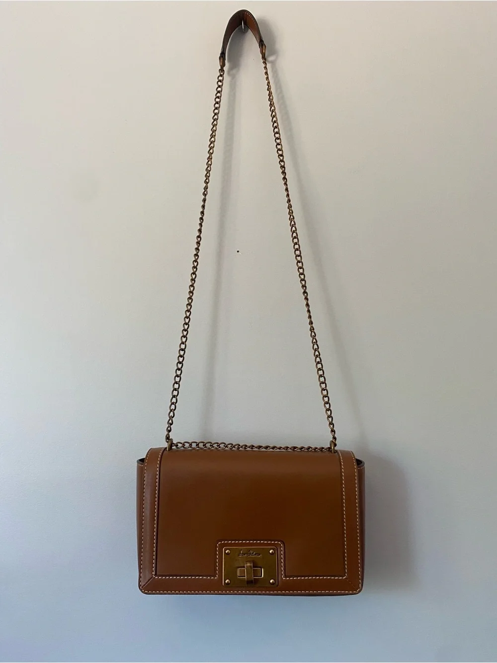 Sam Edelman 100% Leather Cognac Brown Chain Shoulder Bag
